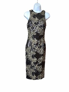 Dress the Population Black and Gold Embellished Midi Sheath Dress